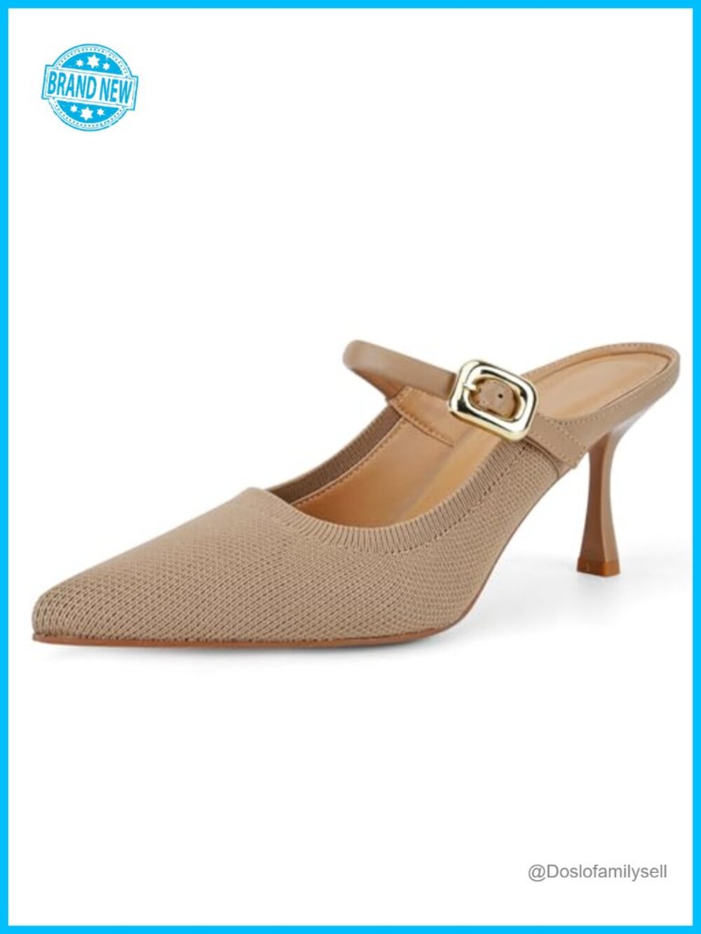 Knit Pointed Toe Heeled Mules Buckle Strap Dress Pumps Women